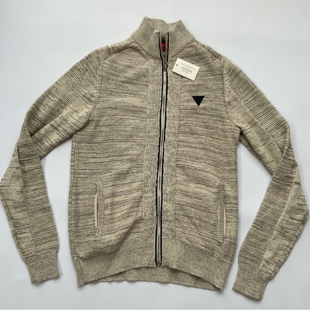 Guess Men’s Full Zip Sweater Light Colored